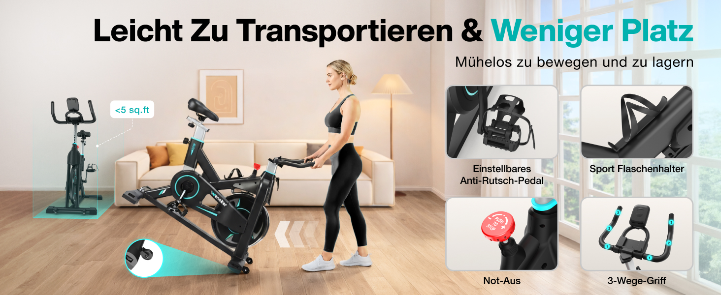 WENOKER Велотренажер для дому з магнітним опором, Indoor Bike з LCD-монітором, тиха робота, важке махове колесо, турецький колір