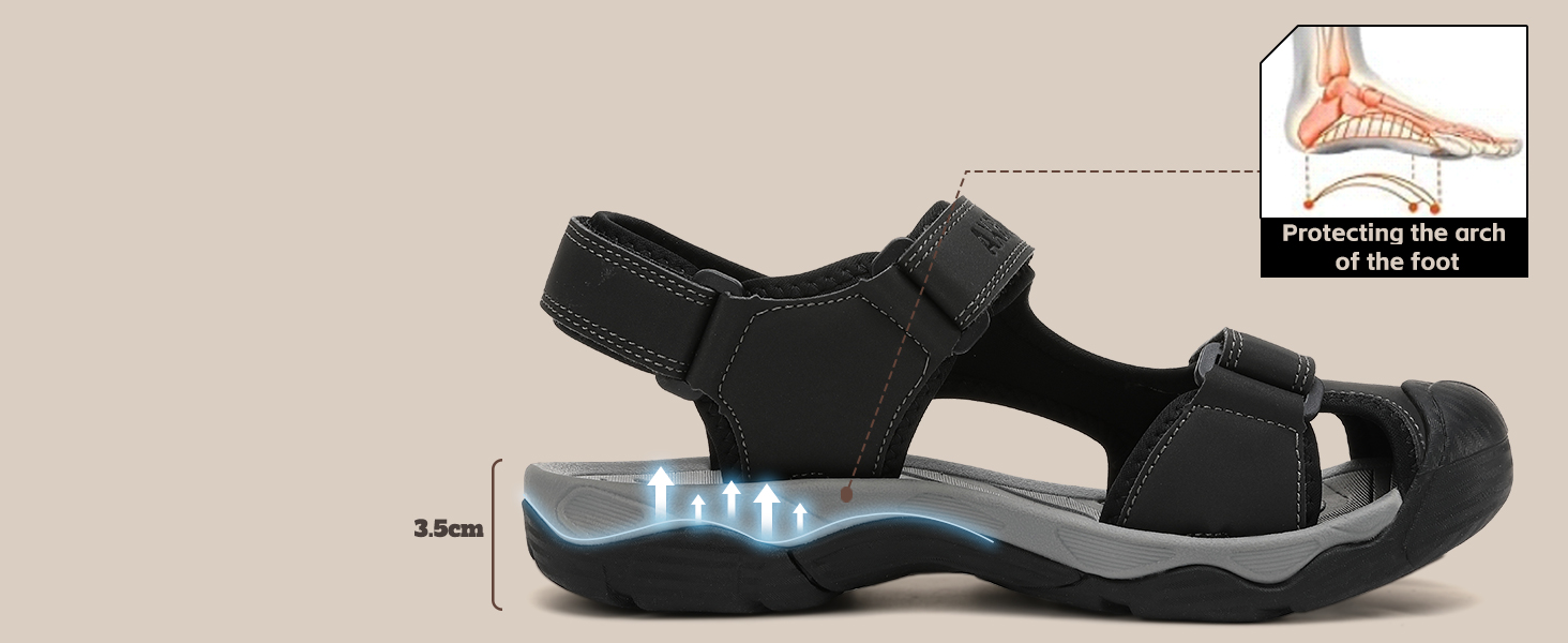 Чоловічі сандалі AX BOXING для трекінгу та спорту, літні, на липучці, дихаючі, чорні, розмір 43 EU