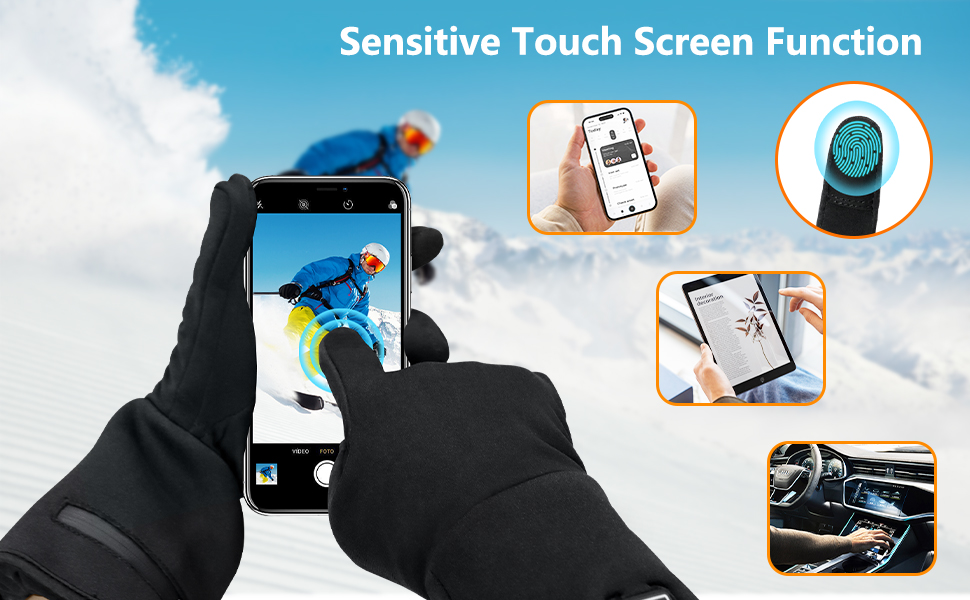 Електричні гріючі рукавички для жінок та чоловіків, чорні, M/L, водонепроникні, з акумулятором 7.4V 2200mAh, 3 режими нагріву, сенсорний екран