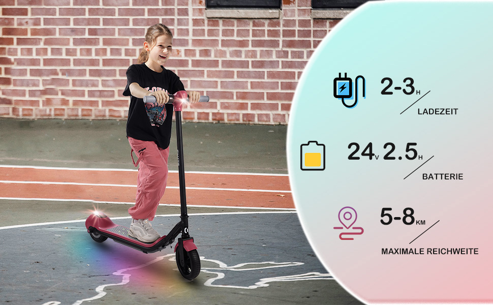 Самокат E-RIDES Kids 6-12, Rainbow Light, 5-8 км, LED, 14 км/год