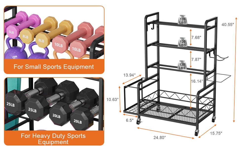 Стойка для гантелей на 4 рівня з коліщатками, з кошиком, для дому, фітнесу та силових тренувань