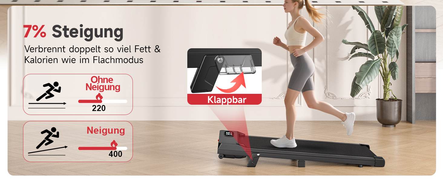 Walking Pad для дому HomeFitnessCode: електричний біговий килимок з нахилом, 1-8 км/год, чорний глянцевий