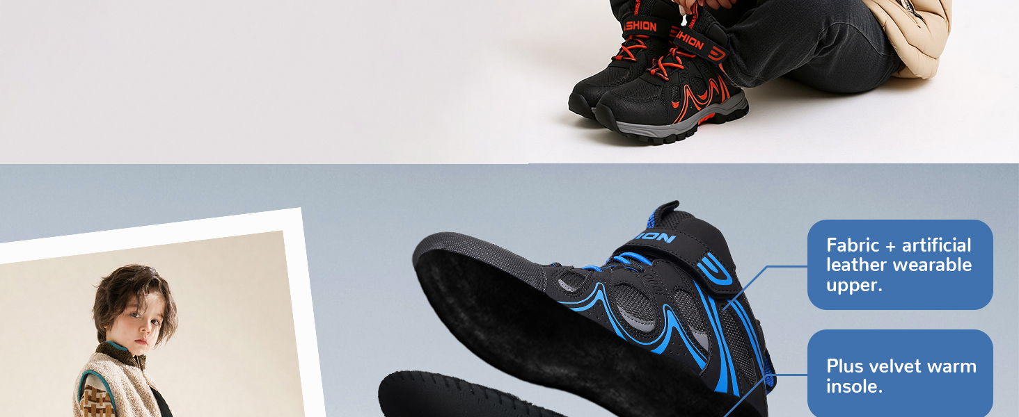 Дитячі зимові черевики ASHION для хлопчиків та дівчаток, утеплені, трекінгові, чорно-сині (37 EU)