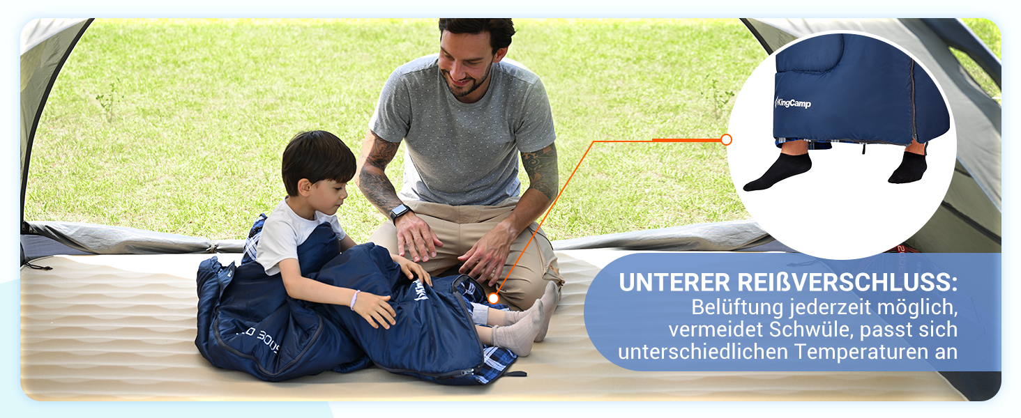 Спальний мішок дитячий KingCamp Flannel, 7°C, Navy, для дітей до 140 см, 4 сезони, водонепроникний, компактний