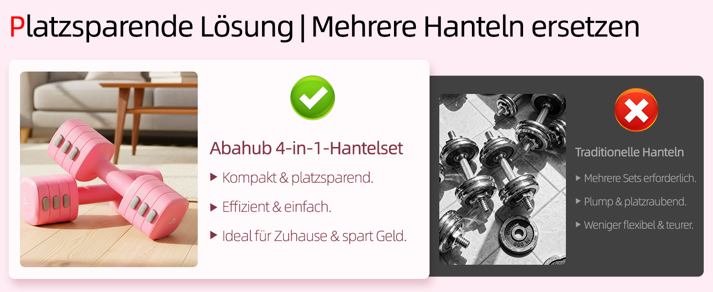 Набір гантелей Abahub 4-в-1, регульовані штанги для дому, фітнесу та силових тренувань. Ідеально для жінок та початківців, рожеві гантелі 1-2.5 кг (2 шт.)