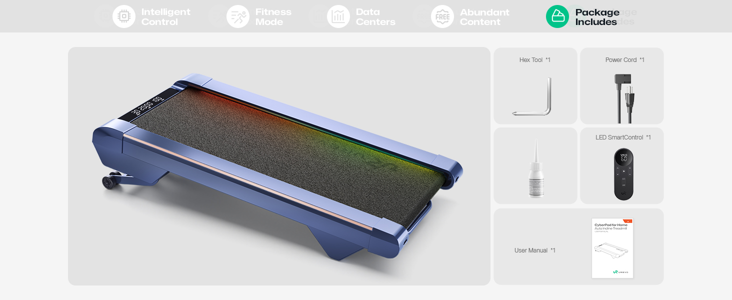 Бігова доріжка UREVO Smart Walking Pad з нахилом 14% для дому, підстільна, розширена бігова поверхня, LED-пульт, тиха безщіткова, швидкісне підсвічування, синій колір
