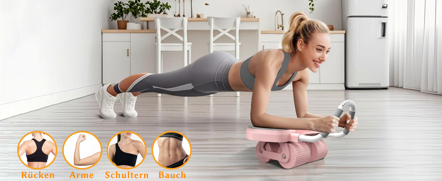 Ролер для пресу Amonax з чотирма колесами та підставкою для ліктів, автоматичний ролер для тренування пресу, ролер для пресу для чоловіків та жінок (рожевий)