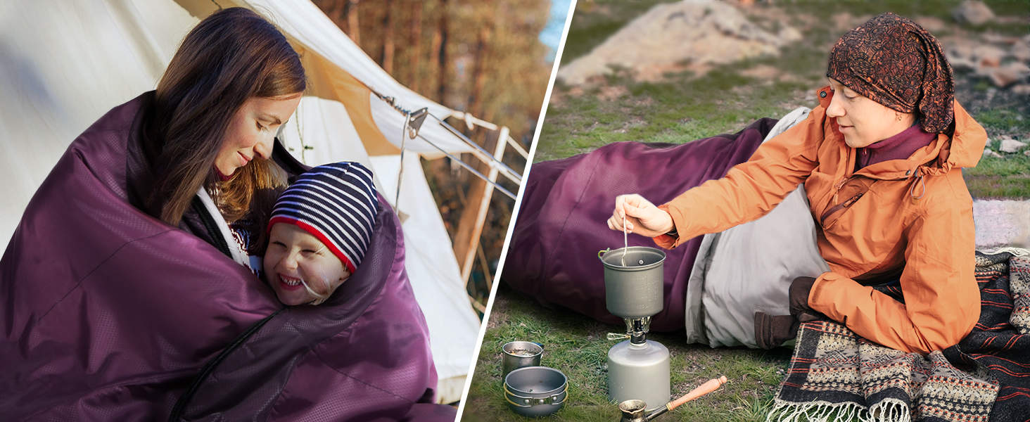 Спальний мішок REDCAMP XL з бавовни, теплий, знімний капюшон, фланелевий, компактний, 3-4 сезони, для дорослих та дітей, для відпочинку на природі, зимовий, риболовля, кемпінг, блакитний, 2lbs наповнювач (Lila з 1.5lbs наповнювачем)