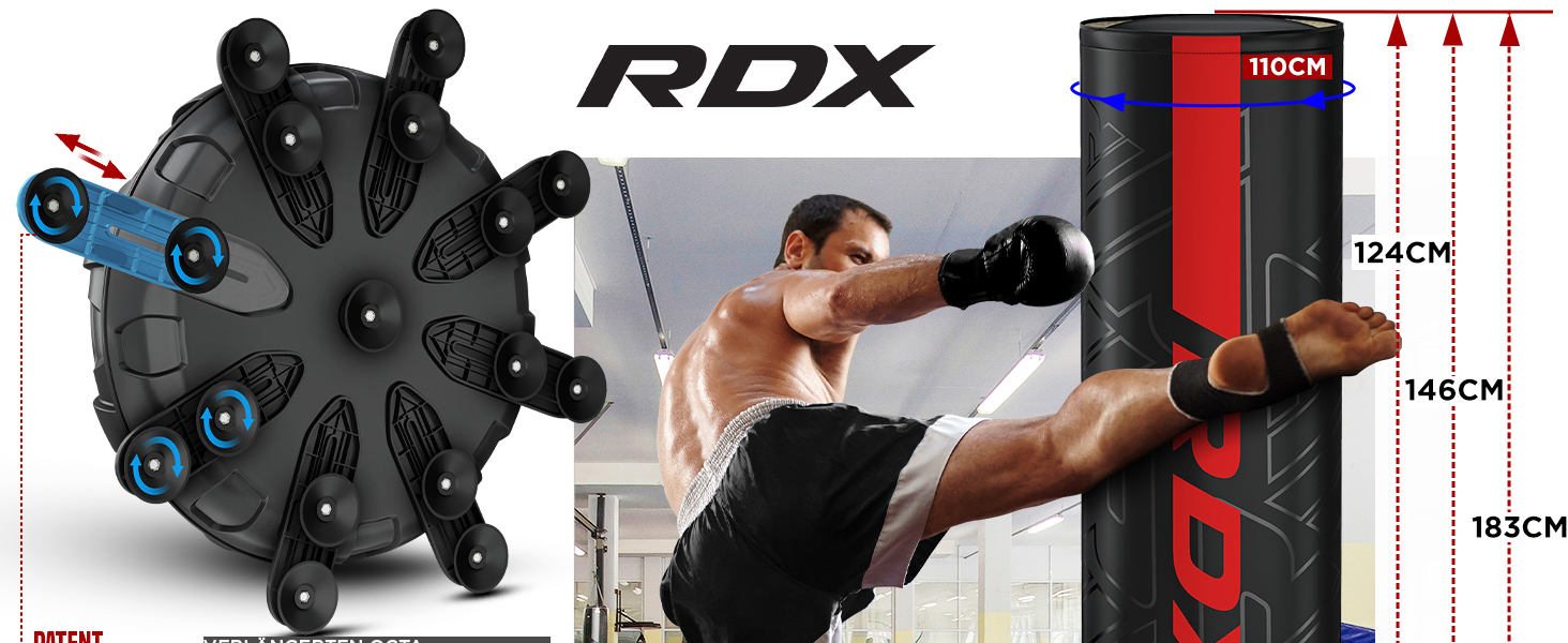 Стенд-боксерський мішок RDX 6FT (183 см) з рукавичками та чохлом, XXL, для ММА, кікбоксингу, боксу, муай-тай, чорний