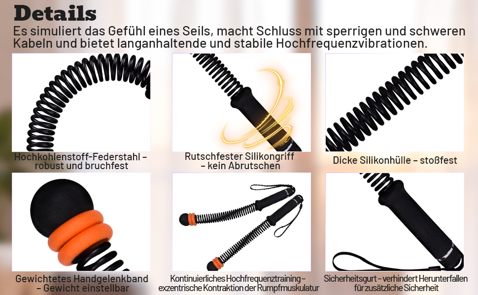 Битва-канат без мотузки з регулюванням - для дому, з силіконовими ручками, чорний. Для тренувань всього тіла, спалювання жиру та силових навантажень