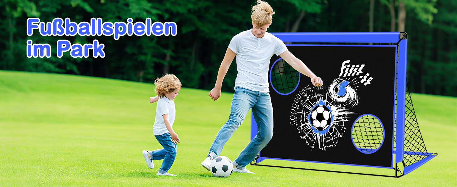 Дитячі ворота для футболу, 2-в-1 Pop-Up ворота, розкладні для саду, з сумкою та 4 кілочками (150x120 см, блакитні)