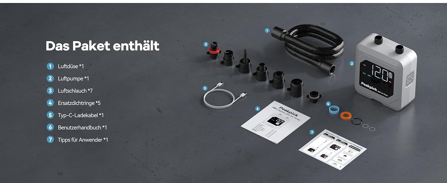 Електричний насос для SUP-дошки 20 PSI, акумуляторний компресор для падлборда, сап-борда, кемпінгового надувного матраца та тенту, двоступеневе роздування та стравлювання, сірий