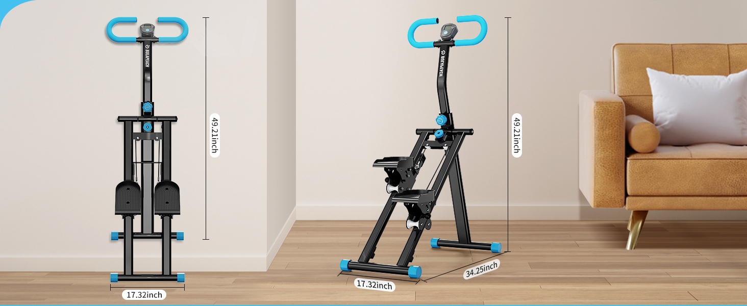 Вертикальний тренажер для кардіо, сходиця для дому, вертикальний альпініст з LCD-дисплеєм, 3 рівні складності, блакитний