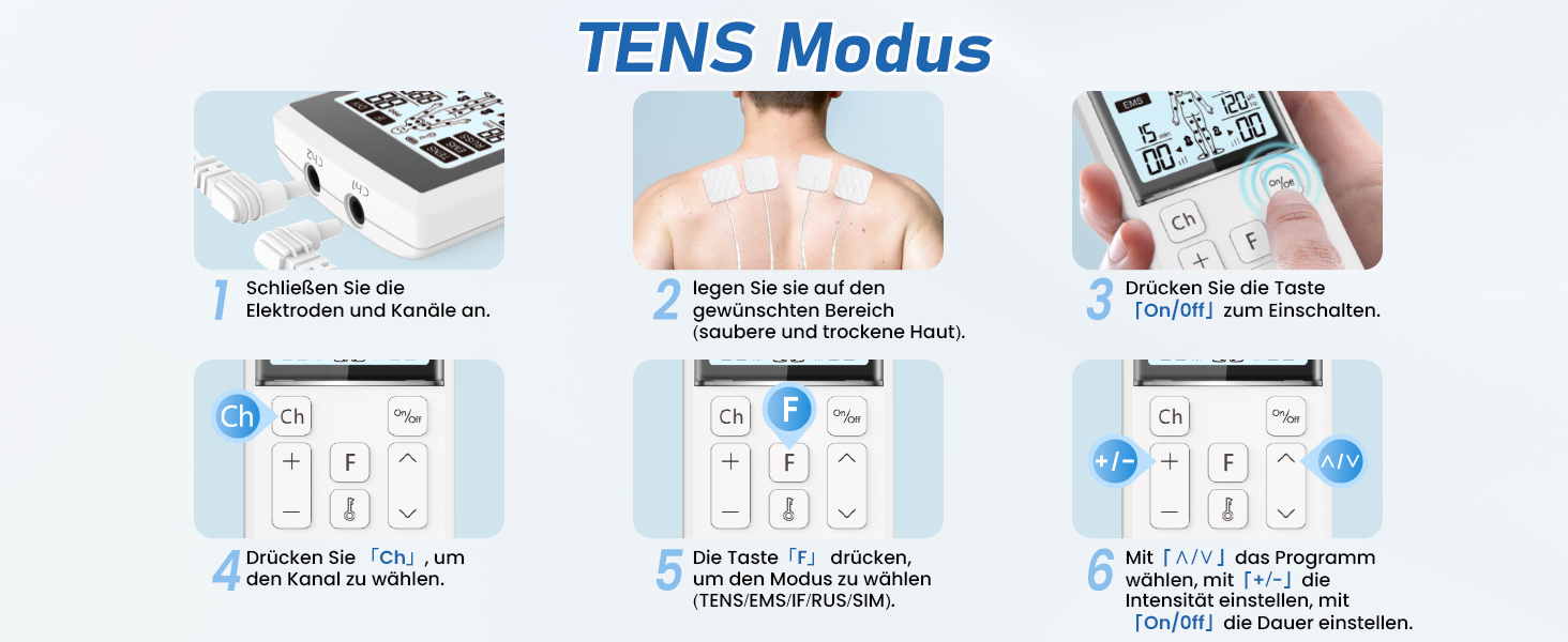 TENS пристрій для терапії болю, 5-в-1: TENS/EMS/IF/RUSS/DIY, для зняття болю, 80 програм масажу, 2 канали, 8 електродів, білий