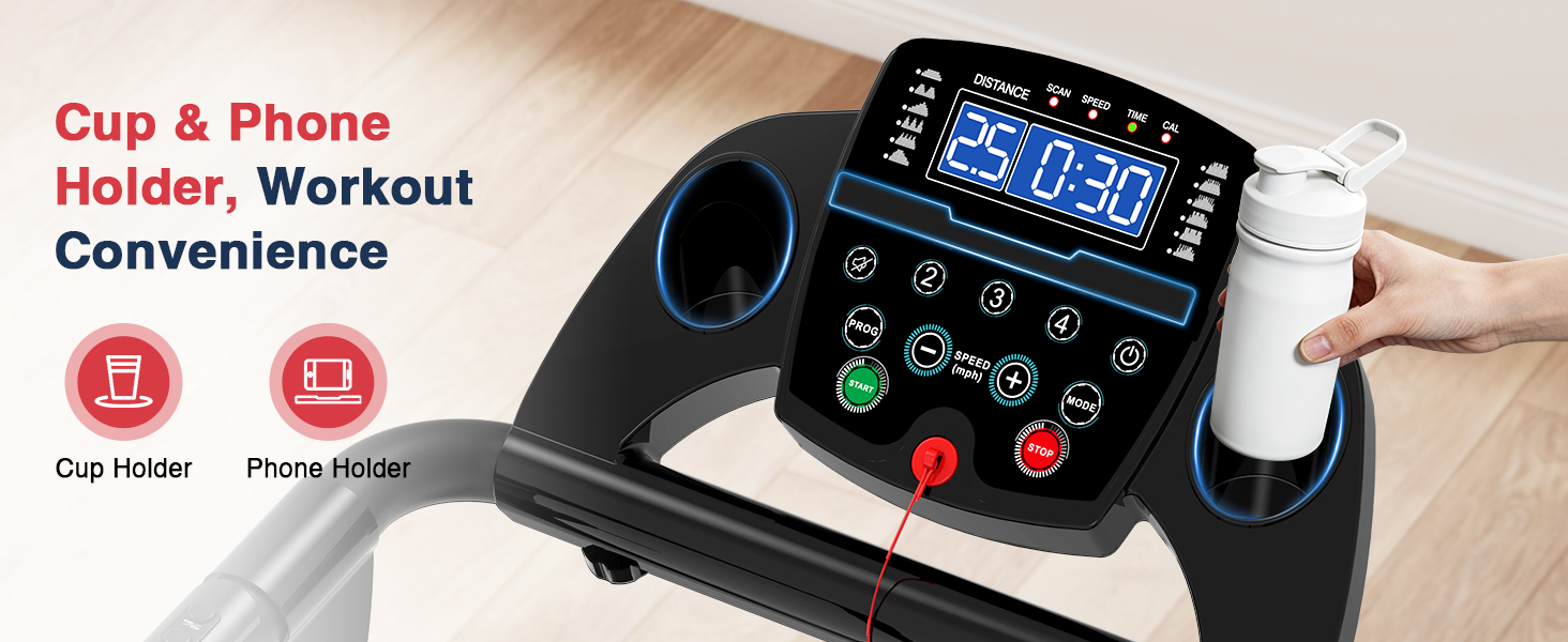 Біговий доріжка Redliro з довгими поручнями для людей похилого віку, до 136 кг, складана, з колесами, тримач для напоїв та телефону, для відновлення вдома або в квартирі