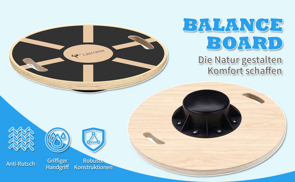 Дерев'яна баланс-дошка з неслизьким основанням, 40 см з ручками для вправ, для дорослих (чорна)