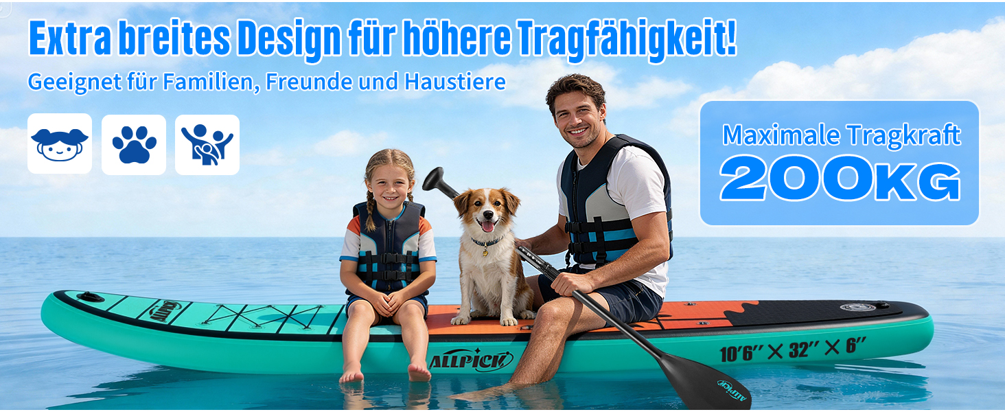 Надувний SUP-борд ALLPICK Premium Set: Комплектація для початківців та досвідчених, з кріпленням для камери, регульовим веслом, 200 кг, для відпочинку на пляжі (зелений)