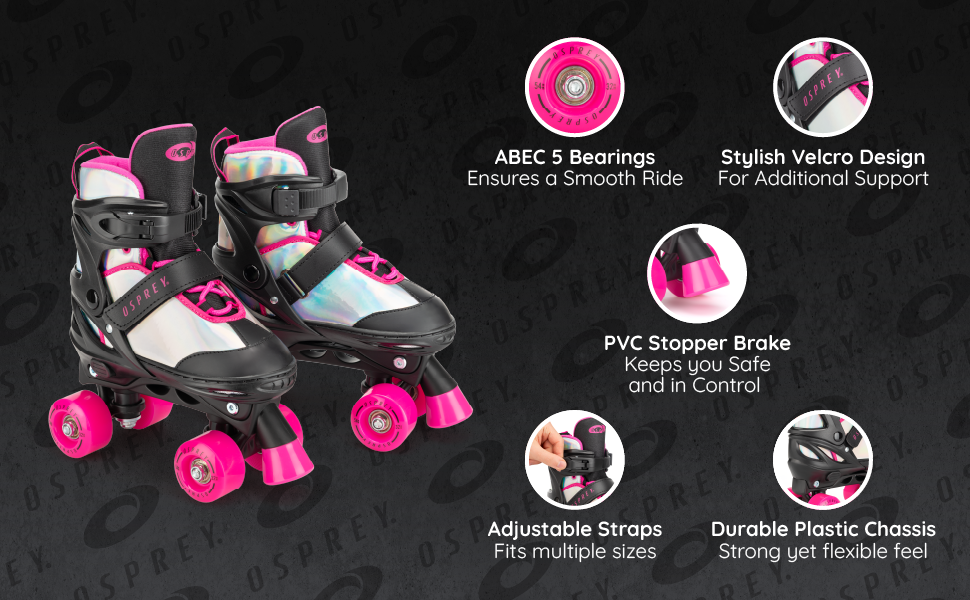 Ролики дитячі Osprey Surge, регульовані ролики Quad, для хлопчиків та дівчаток від 5 років, розміри EU 31-34, рожеві