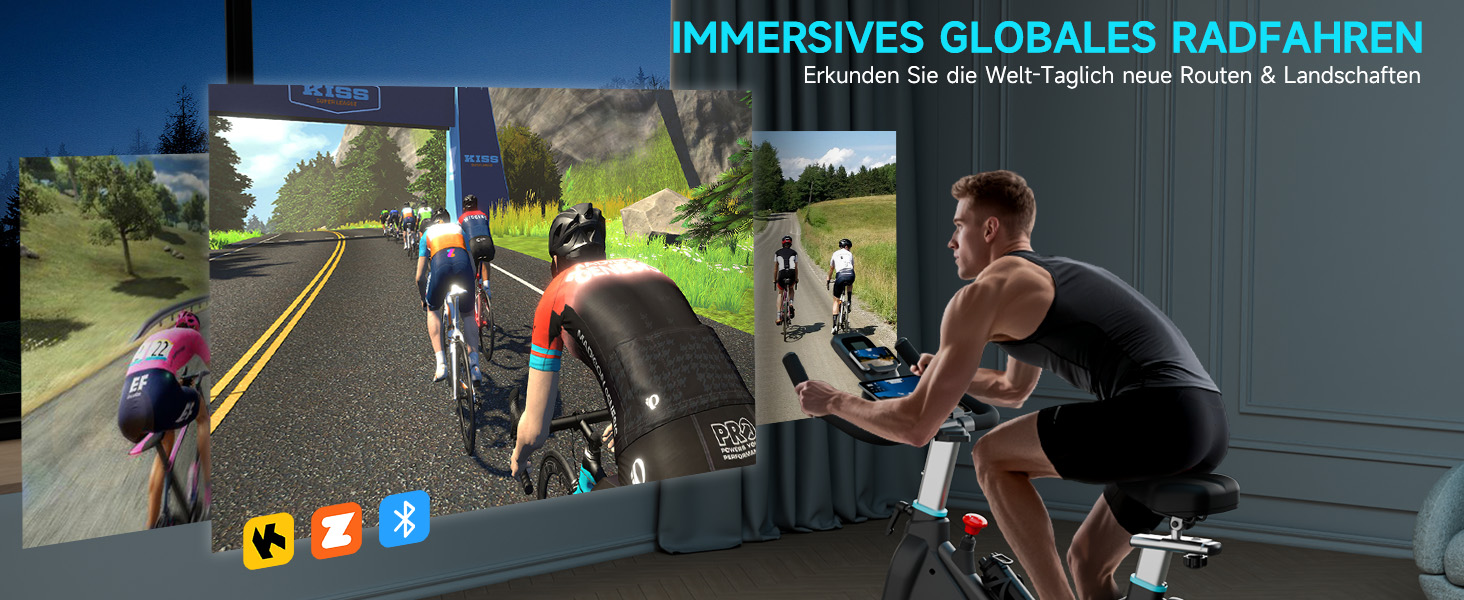 Велотренажер Wenoker з APP, магнітний опір, для дому, Indoor Bike, LCD-дисплей, вантажопідйомність 160 кг, турквіс