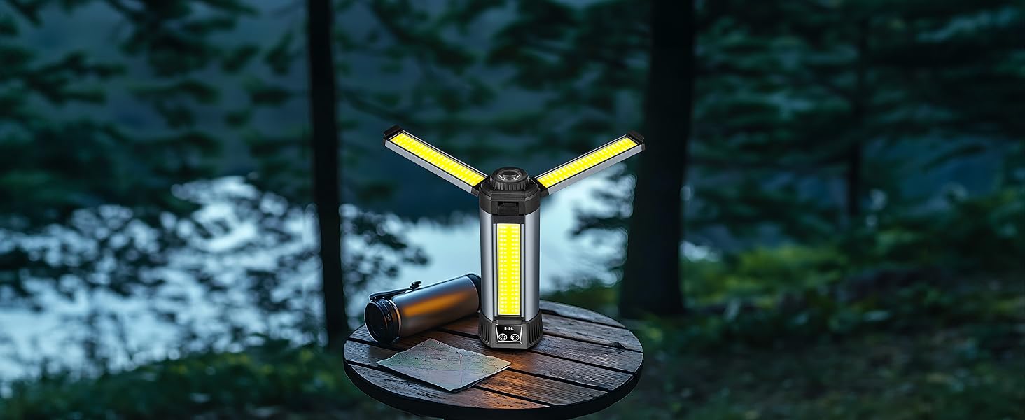 Багатофункціональний ліхтар 12 в 1 з LED, акумулятором, магнітом та телескопічною штангою: ліхтар для кемпінгу, ліхтарик, робочий ліхтар для майстерні, powerbank – для саду, відпочинку на природі та не тільки