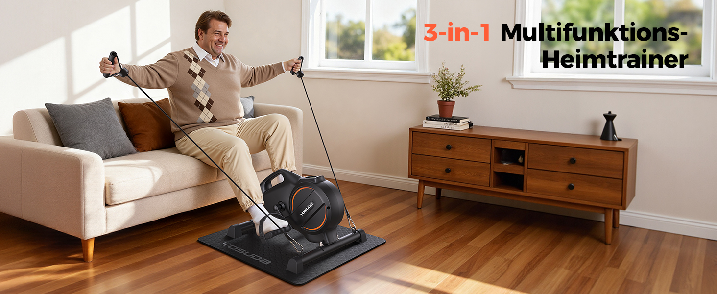 YOSUDA Pedaltrainer PRO: тренажер для ніг та рук для дому з регулюванням опору, 16 рівнів, нековзна поверхня