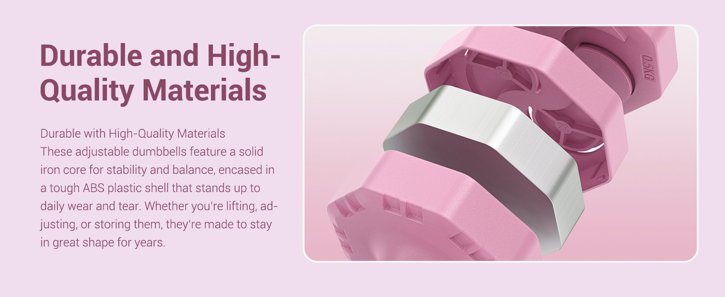 Набір гантелей Yoleo регульований 2/4 шт. для дому, 2 кг, 3 кг, 4 кг, 5 кг, з м'яким TPR-покриттям, для тренувань всього тіла (рожевий)