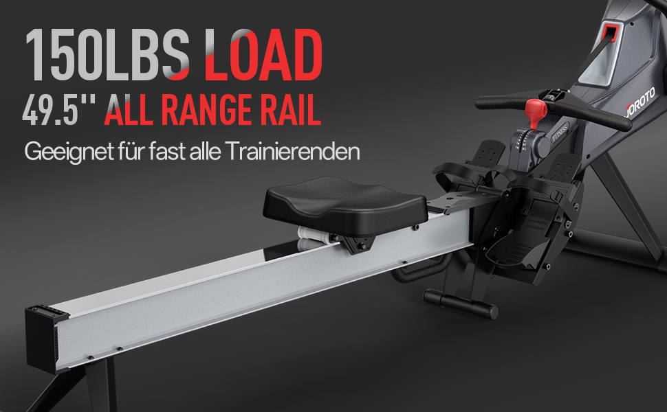Гребний тренажер JOROTO для дому з подвійним опором (повітряний + магнітний), тихий, складаний, з Bluetooth, максимальне навантаження 150 кг (сірий)