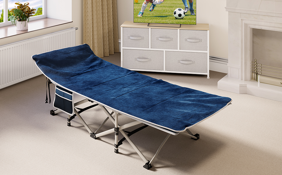 Складне туристичне ліжко YITAHOME для дорослих з матрацом, чорне (синій + подушка)