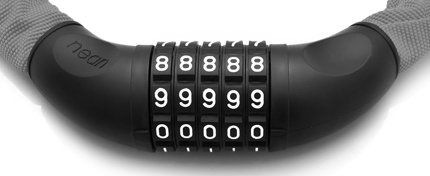 Велосипедне замкове обладнання Nean: надійний замок з кодом, сталевий ланцюг 6 мм x 900 мм (сірий)