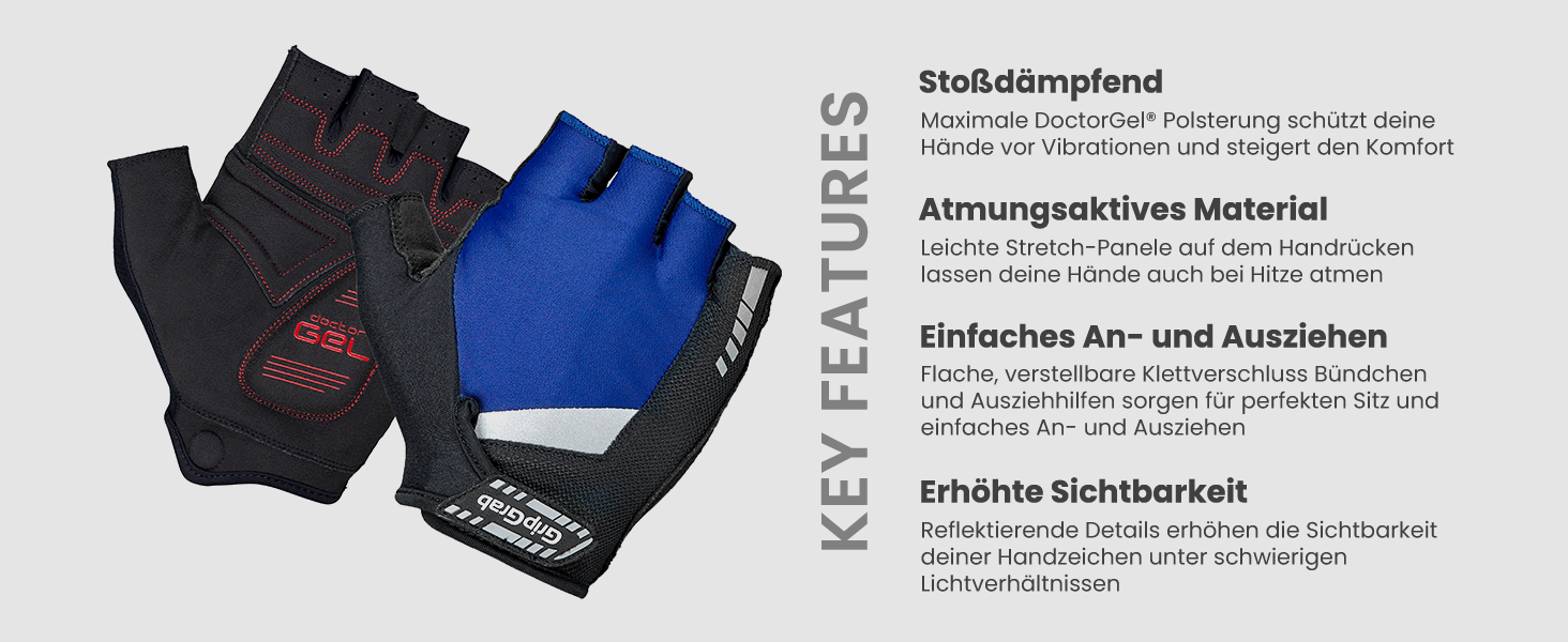 Велосипедні рукавички GripGrab SuperGel 6mm DoctorGel, безпальцеві, літні, напівпальцеві, гель, короткі, темно-синій, XL