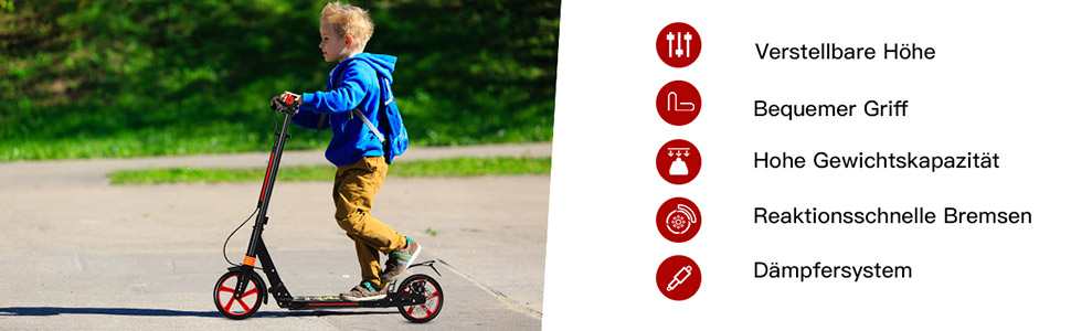 COSTWAY Розкладний самокат для дітей та дорослих, чорний. Регульована висота, дзвінок, підставка, ремінь для перенесення, до 100 кг