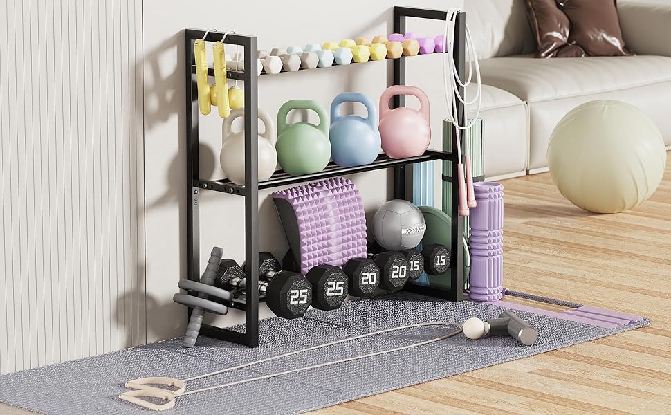 Регульований трирівневий стійка для гантелей Pickpiff – органайзер для гантелей, гир та іншого – для дому, 163 кг