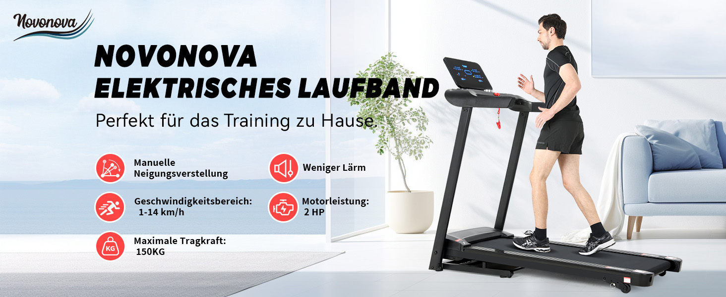 Бігова доріжка Novonova SY-T1507: 1-14 км/год, LED-дисплей, 12 програм, складаний