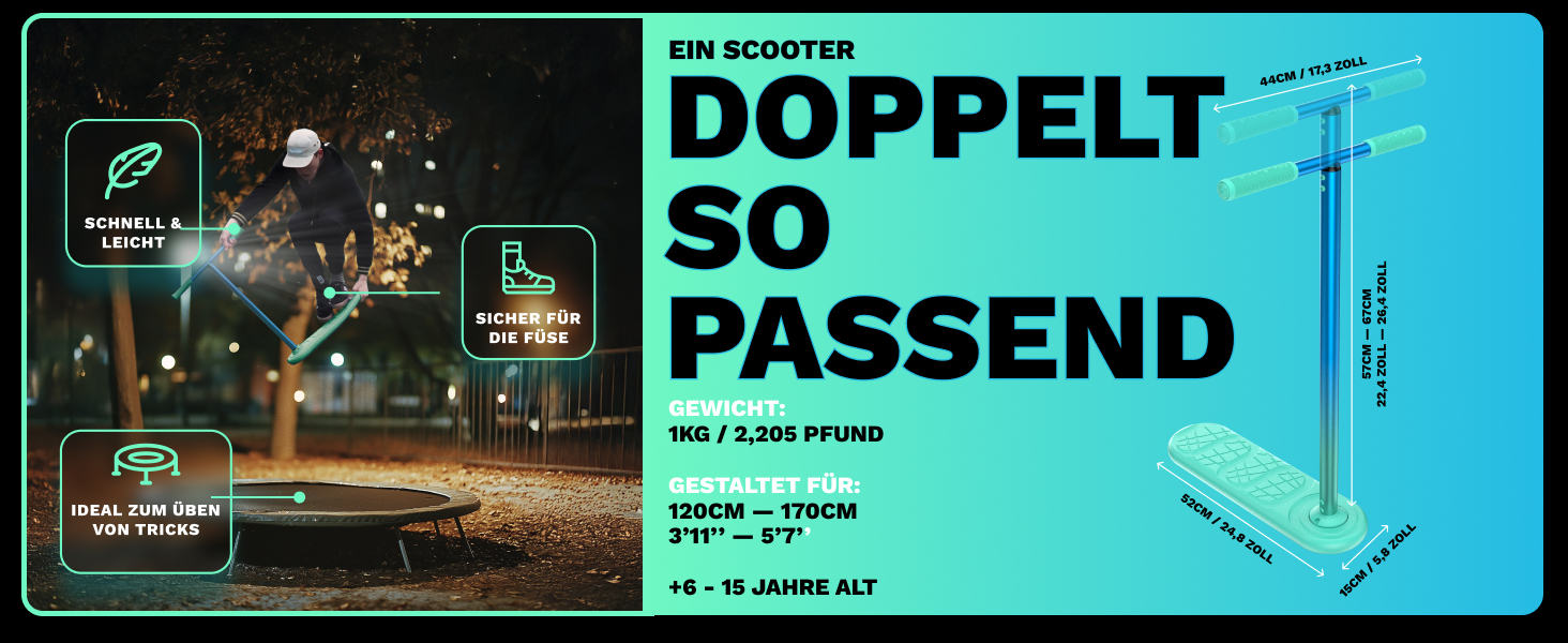 Трюковий самокат Indo Trick Scooter для підлітків, дітей та дорослих - для вулиці та приміщення (Neon, 6-15 років)