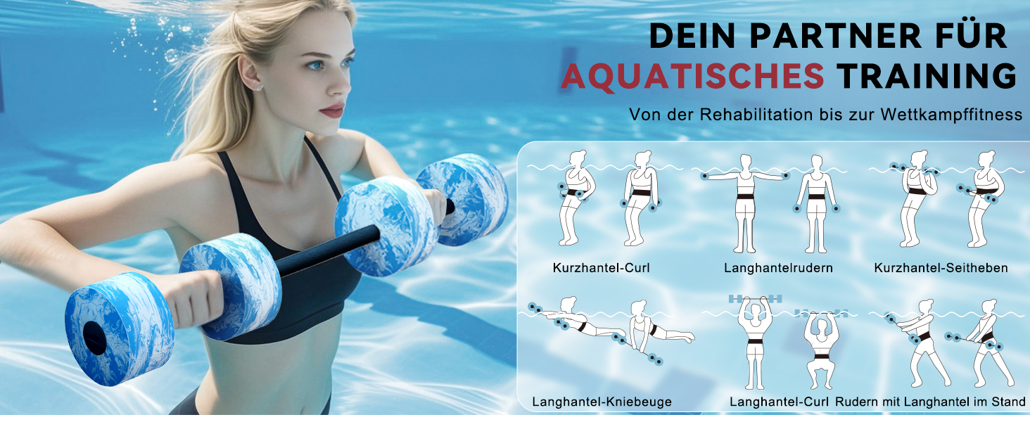 Набір аквагантелів HAPBEAR 3-в-1 з'єднувальною штангою (2 шт.) – для аквафітнесу, реабілітації та плавання, блакитний