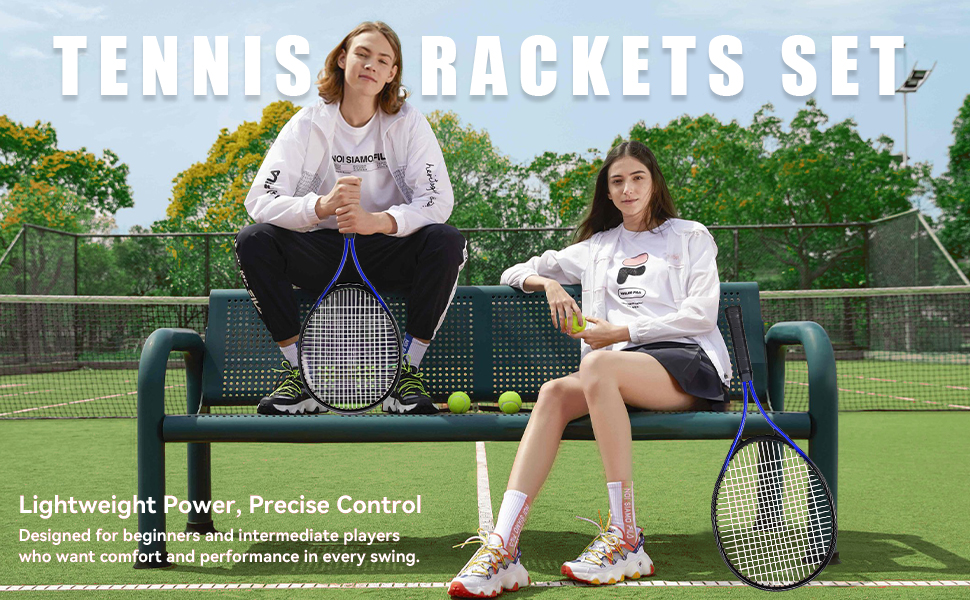 Набір тенісних ракеток 2 шт 68.6 см для сім'ї та початківців 27 дюймів, синій - для активного відпочинку та спорту