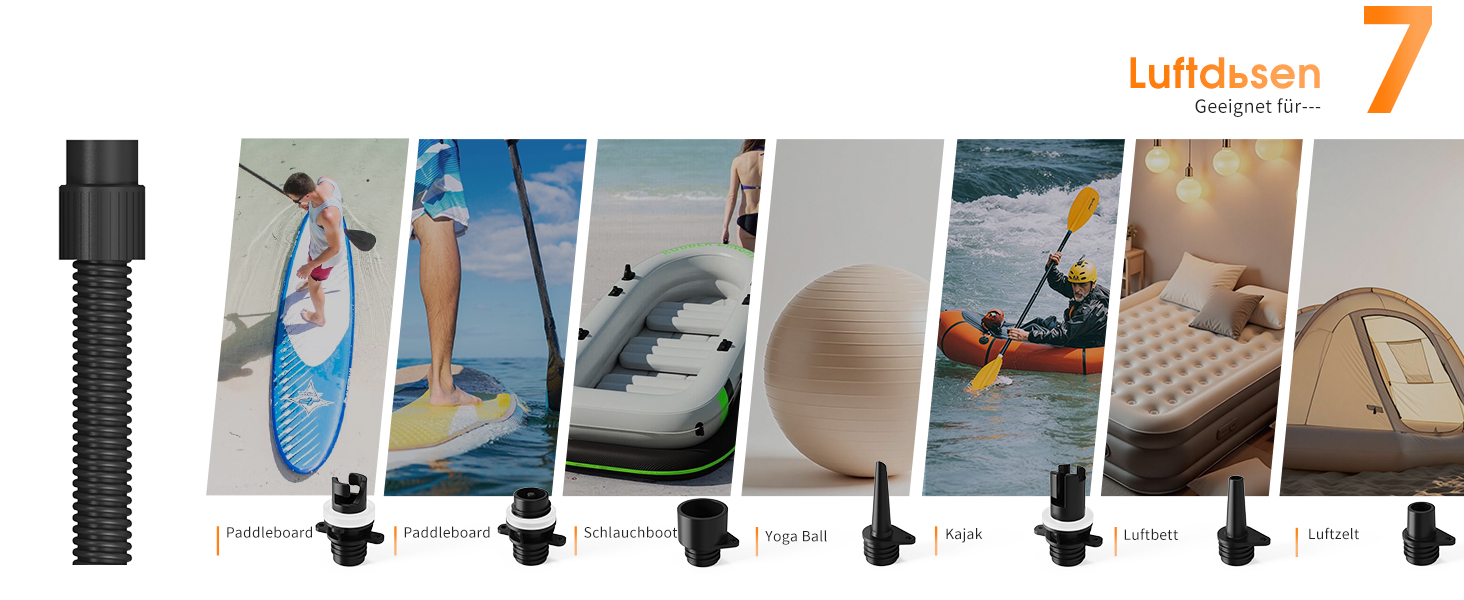 Електричний насос для SUP дошки 12V, 22 PSI, з акумулятором 59.2Wh, Type-C, 7 насадок, помаранчевий