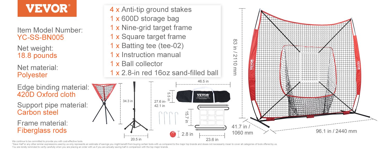 Мережа для бейсболу та софтболу VEVOR: портативна тренувальна сітка для відпрацювання ударів, ловлі, пітчингу з підставкою, сумкою та аксесуарами