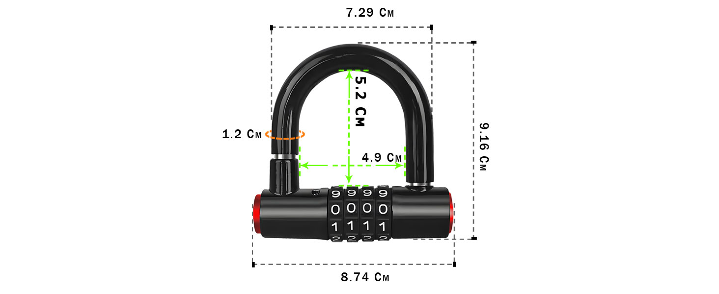 Замок для велосипеда комбінований (4 цифри) - сталевий U-Lock, захист від крадіжки, вологостійкий, з чохлом. Підходить для електровелосипедів, гірських велосипедів, міських велосипедів