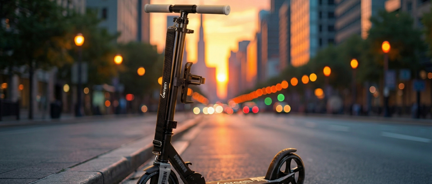 Самокат міський Bergen City Scooter Downtown, алюмінієвий, складаний, 3.3 кг, колеса 200 мм, регульована висота, для дітей від 6 років, підлітків та дорослих до 100 кг, чорний/рожевий