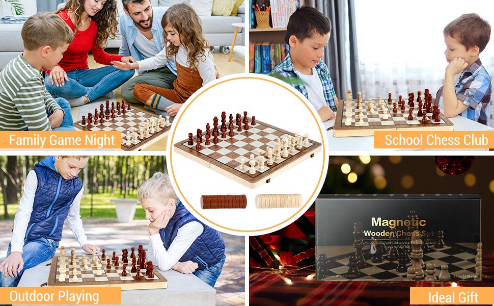 Магнітний набір для гри в шахи з дерева HAVNIDY, ручної роботи, складаний, з місцем для зберігання, для подорожей та сімейних ігор