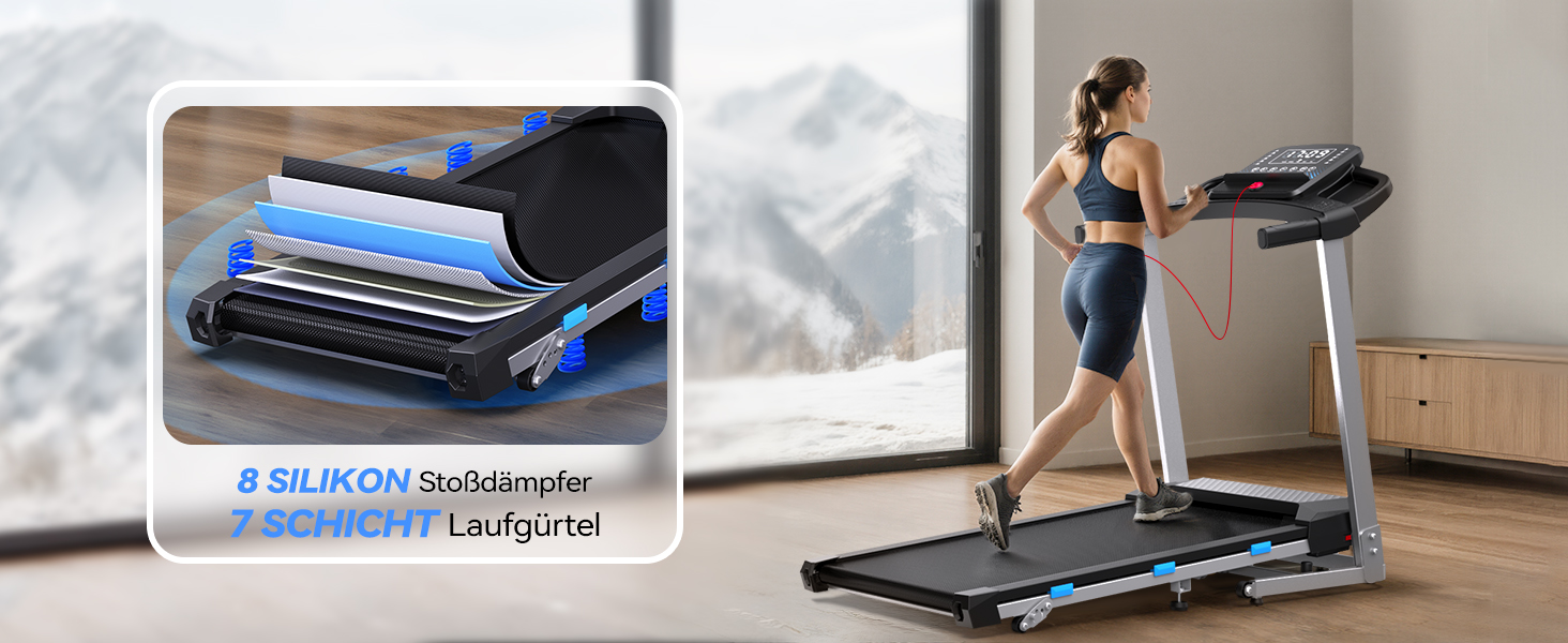 Бігова доріжка для дому складана 12 км/год з 12 програмами HIIT, двигун 3.5 к.с., регульований нахил, LED-дисплей, Bluetooth, додаток, до 180 кг, сріблясто-чорна