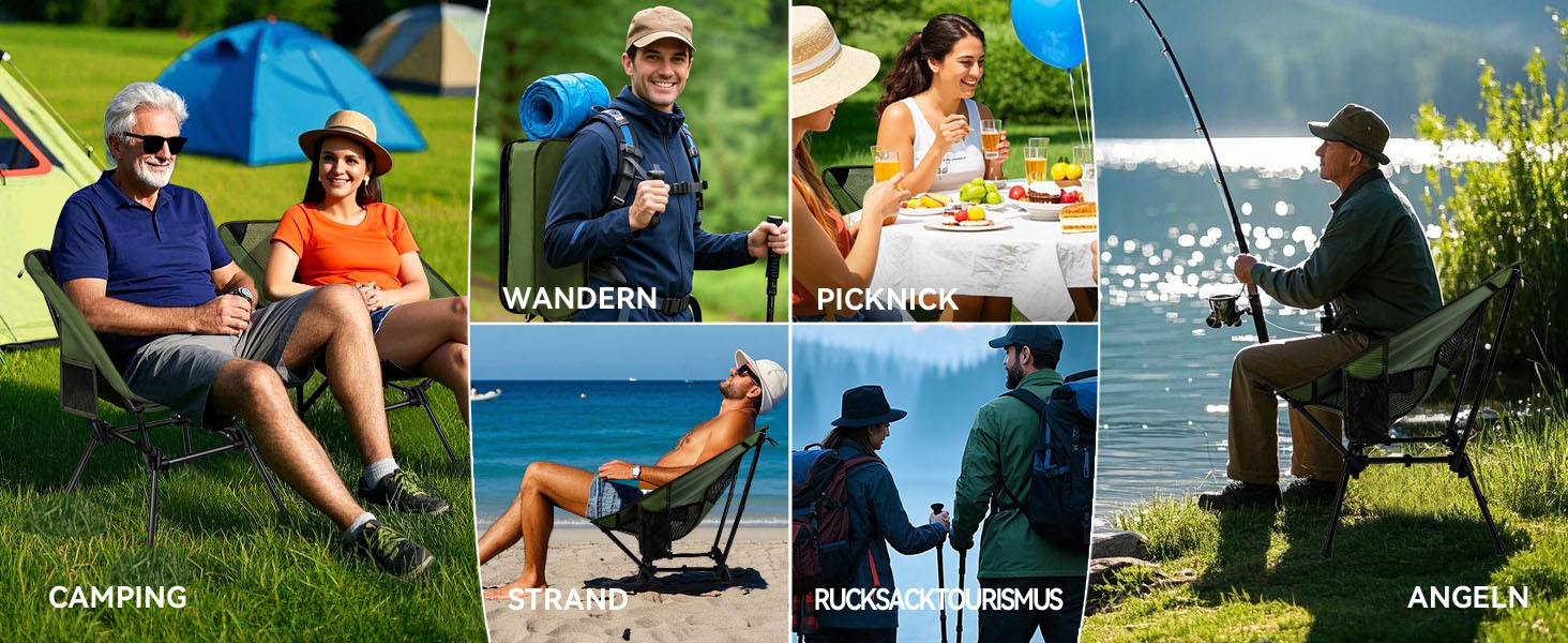 Складний туристичний стільчик Hochlehner з підголівником, 150 кг, ультралегкий, портативний, з кишенями та сумкою для кемпінгу, пляжу, відпочинку на природі та піших прогулянок (Indigoblau)