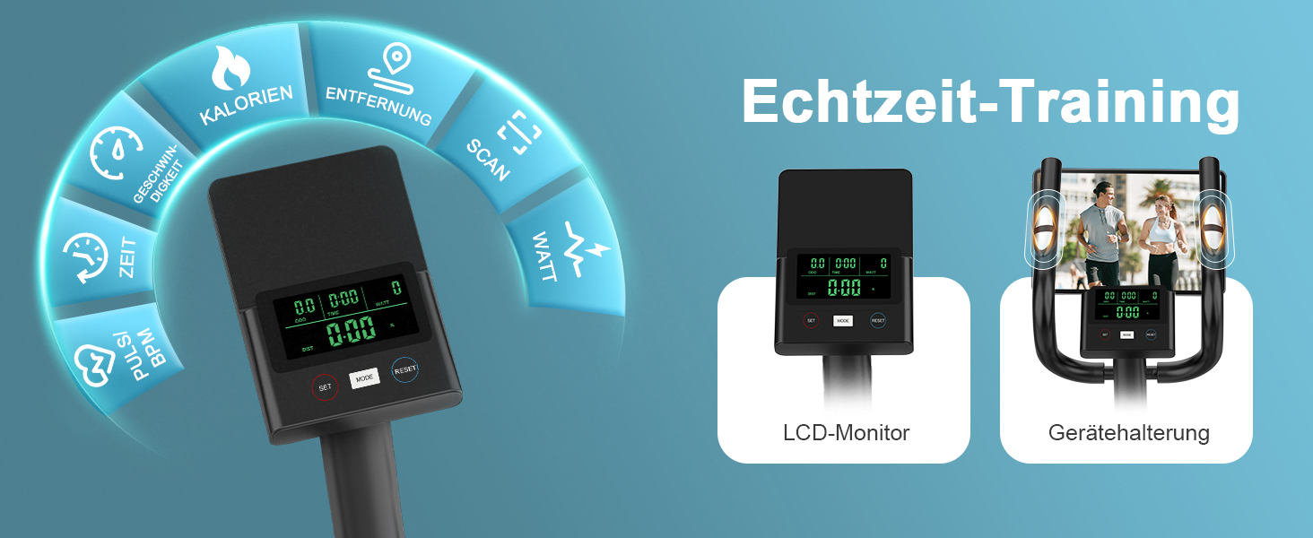 Еліптичний тренажер Crosstrainer 3-в-1 з LCD-монітором та Bluetooth, 16 рівнів опору, 6 кг маховик, до 130 кг, чорний