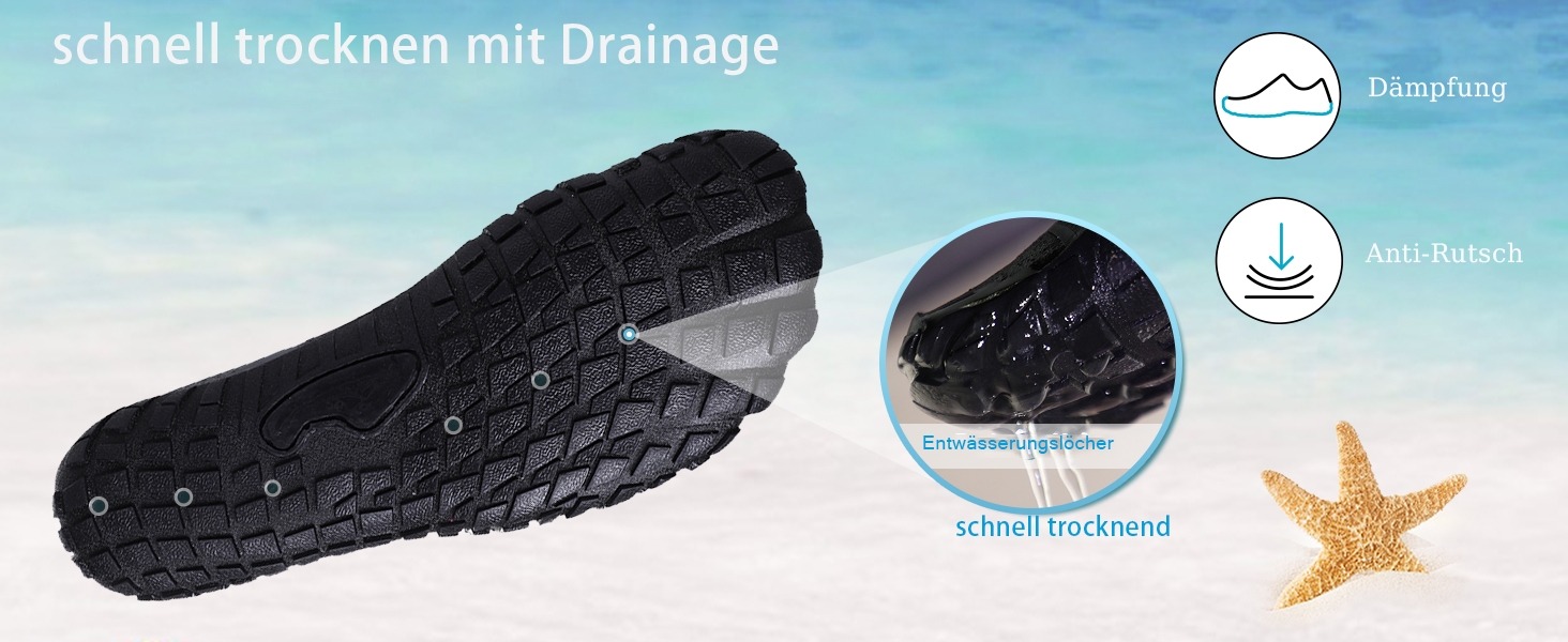 Шкарпетки для плавання та водних видів спорту: чоловічі та жіночі шкарпетки для пляжу, басейну та моря. Швидка сушка, дренажні отвори, унісекс, розміри 36-46 EU, колір блакитний