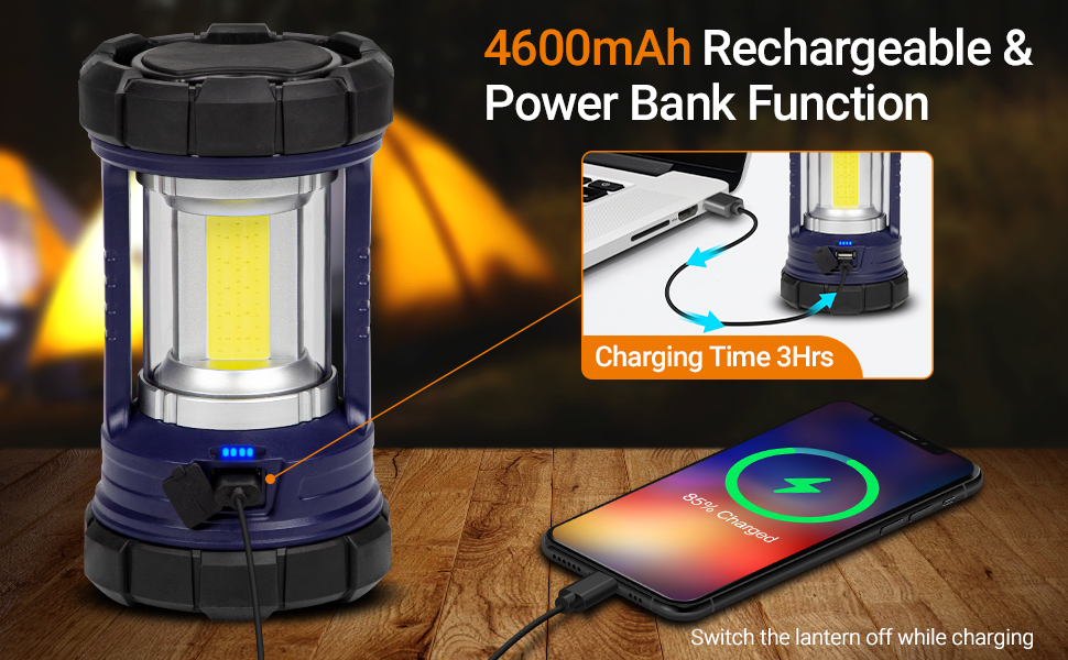 Ліхтар кемпінговий LED, 3200LM, Power Bank 4600mAh, 5 режимів, регулювання яскравості, Navy Blue
