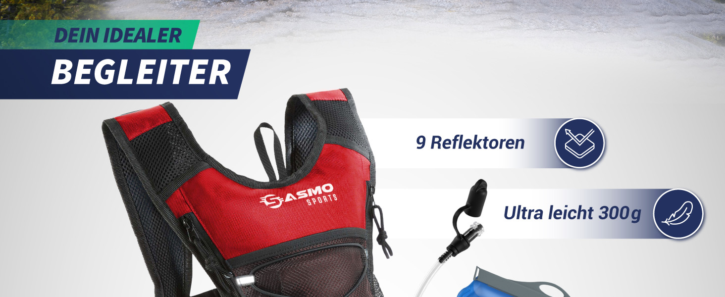 Рюкзак гідратор SASMO® для бігу (синій) 6л з термокишенею та 2л пляшкою | Легкий рюкзак-гідратор для бігу, велоспорту з світловідбиваючими елементами