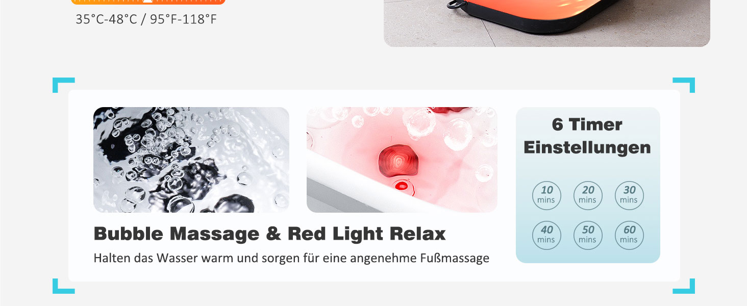 Ванночка для ніг з масажем та підігрівом – складана ванночка для ніг з бульбашками та пемзою, масажер для ніг з водою та 8 роликів – ідеальний подарунок (Чорний)