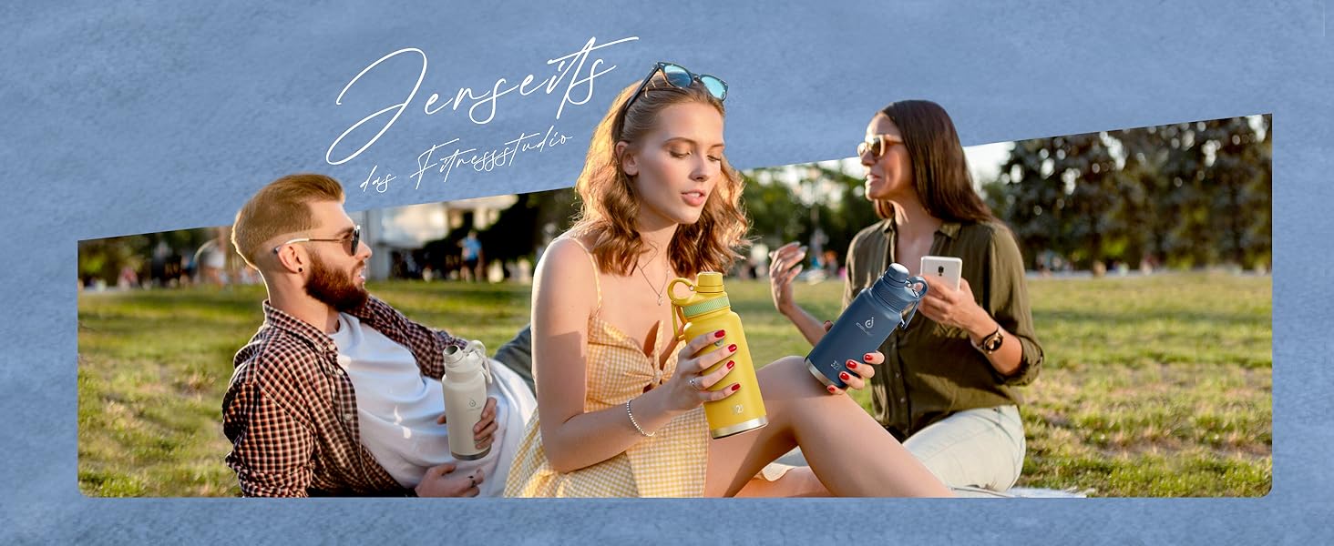 Термос IDEUS з нержавіючої сталі, 950 мл, жовтий. Спортивна пляшка-термос з подвійними стінками та надійним кришкою.