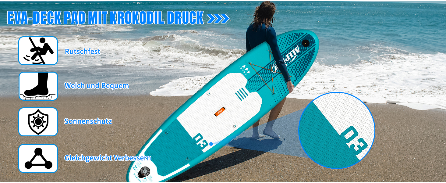 Надувний SUP-борд ALLPICK Premium Set: Комплектація для SUP-серфінгу, камера, аксесуари, регульоване весло, 200 кг, серо-зелений